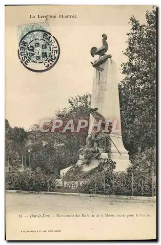 Cartes postales Bar le Duc Monument des Enfants de la Meuse morts pour la Patrie Militaria Coq