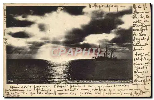 Ansichtskarte AK Moonlight Scene At Avalon Santa Catalina Island Cal Bateau