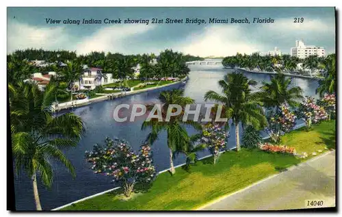 Ansichtskarte AK View Along Indian Creek Showing Street Bridge Miami Beach Florida