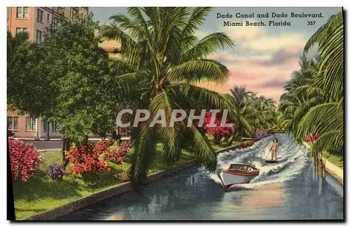 Cartes postales Dade Canal And Dade Boulevard Miami Beach Florida Ski Nautique Water skiing