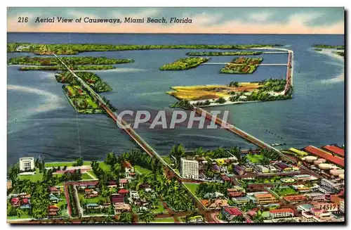 Cartes postales Aerial View Of Causeways Miami Beach florida