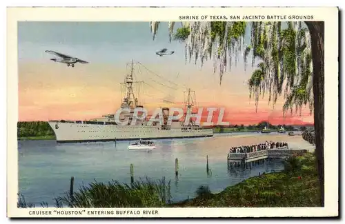 Cartes postales Shrine Of Texas San Jacinto Battle Grounds Bateau Avion Cruiser Houston entering Buffalo River
