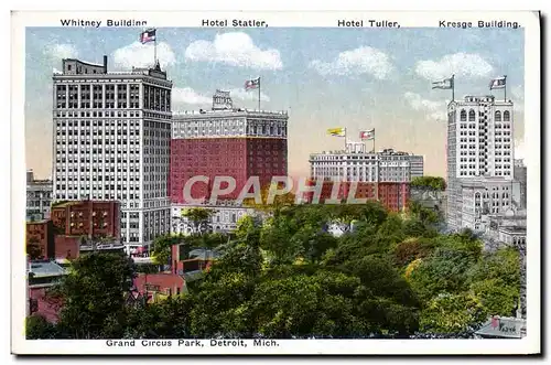 Cartes postales Grand Circus Park Detroit Mich Whitney Building Hotel Statler Hotel Tuller