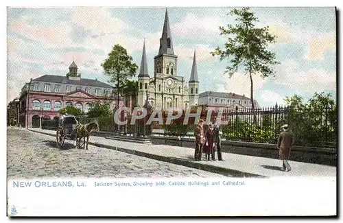 Ansichtskarte AK New Orleans La Jackson Square Showing both Cabildo Building and Cathedral