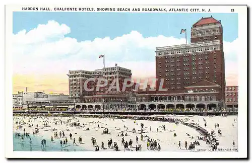 Ansichtskarte AK Atlantic City Haddon Hall Chalfonte Hotels Showing Beach and Boardwalk