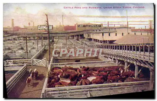 Cartes postales Chicago Cattle Pens and Runways Union Stock Yards Vaches Betail
