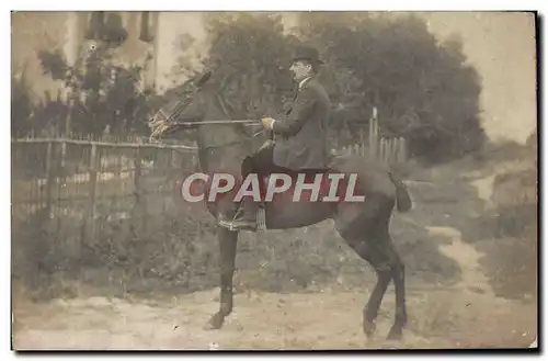 CARTE PHOTO Homme Cavalier Cheval