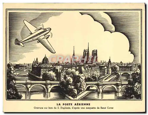 Cartes postales La Poste Aerinne Gravure Sur Bois De S Duplessis D&#39Apres une Maquette De Rene Cottet Avion pa