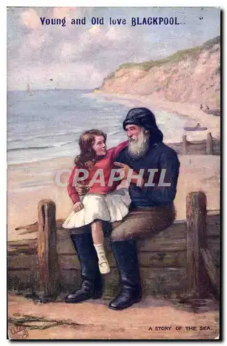 Ansichtskarte AK Young And Old Love Blackpool Pecheur Peche Enfant