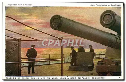 Cartes postales L&#39Angleterre Prete a frapper Coucher de soleil sur la mer Queen Elizabeth Bateau