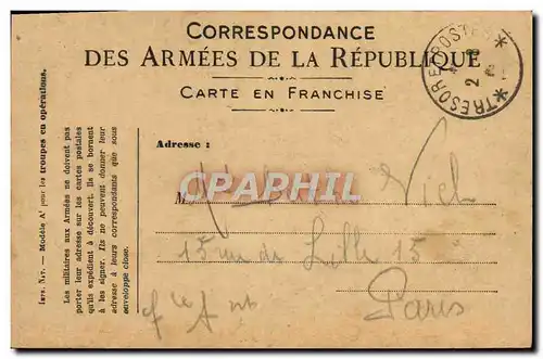 Carte en Franchise Militaire Berthe Viel Rue de Lille de Paris