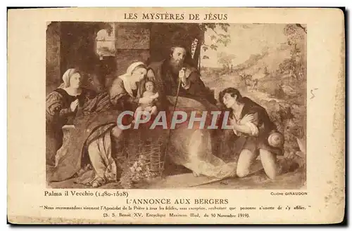 Cartes postales Les Mysteres De Jesus L'annonce aux bergers Palma il Vecchio