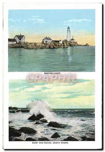 Ansichtskarte AK Boston Light Surf And Rocks South Shore Public Library Bibliotheque Phare