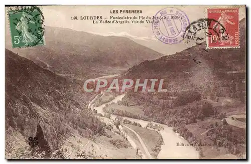 Cartes postales Les Pyrenees Lourdes Funiculaire Du Pic Du Jer La Vallee D&#39Argeles Vue Du Viaduc