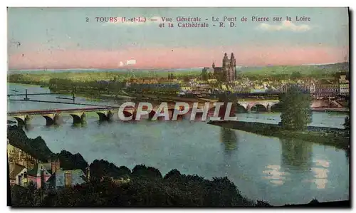 Ansichtskarte AK Tours Vue Generale Le Pont De Pierre Sur La Loire Et La Cathedrale