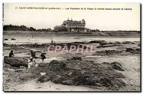 Cartes postales Saint Brevin l&#39Ocean Les Rochers Et La Plage A Maree Basse Devant Le Casino