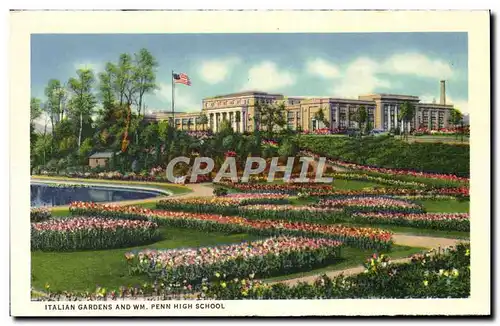 Cartes postales Italian Gardens And Wm Penn High School Sunken gardens Front Street