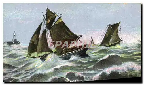 Cartes postales Barque de peche ralliant le port par gros temps Bateau