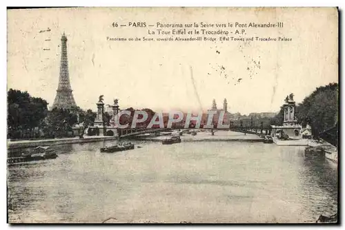 Ansichtskarte AK Paris Panorama sur la Seine Vers le Pont Alexandre III Tour Eiffel et Trocadero