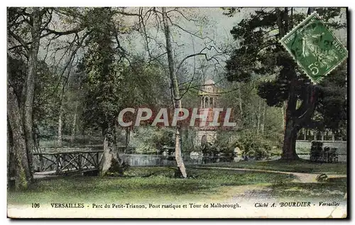 Cartes postales Versailles Parc du Petit Trianon Pont rustique et tour de Malborough