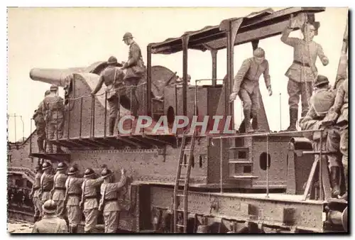 Cartes postales Artillerie Lourde Sur Voie Ferree Canon Militaria