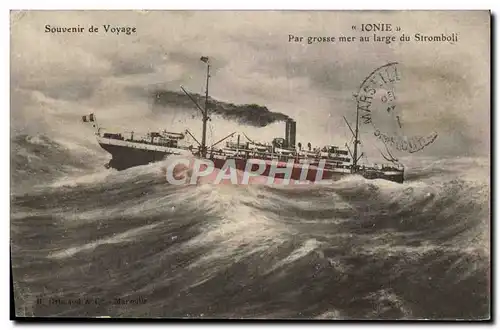 Ansichtskarte AK Souvenir de voyage Ionie par grosse mer au large du Stromboli Bateau