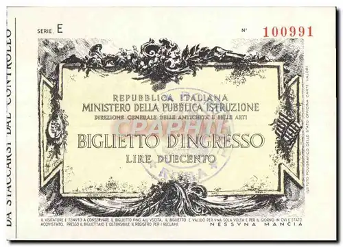 Ticket Repubblica Italiana Ministero Della Pubblica Istruzione