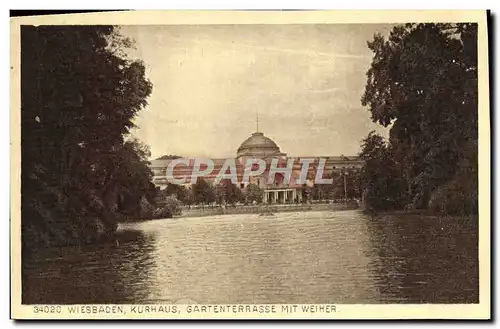 Ansichtskarte AK Wiesbaden Kurhaus Gartenterrasse Mit Weiher