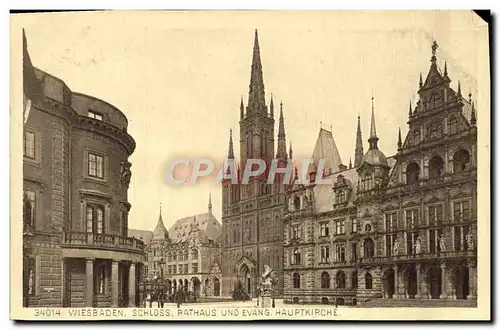 Ansichtskarte AK Wiesbaden Schloss Rathaus Und Evang Hauptkirche