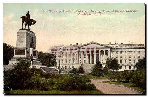 Ansichtskarte AK U S Treasury Southern Entrance Showing Statue Of General Sherman Washington D C