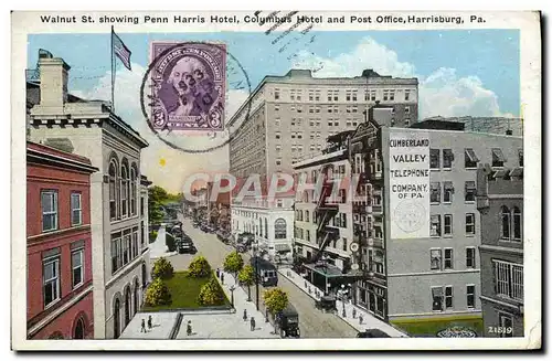 Cartes postales Walnut St Showing Penn Harris Hotel Columbis Hotel And Post Office Harrisburg Pa