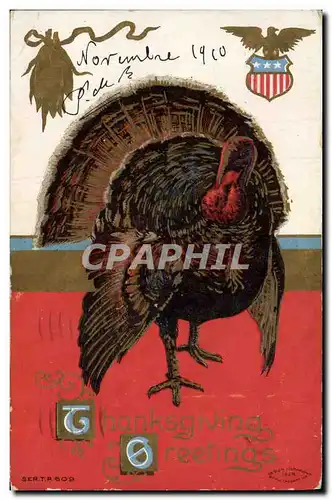 Cartes postales Thanksgiving Greetings Dinde