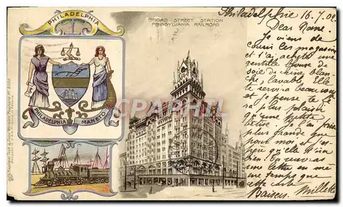 Cartes postales Broad Street Station Pennsylvania Railroad Train