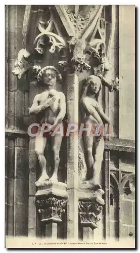 Cartes postales Grand Format Rouen La Cathedrale Statues Adam et Eve a la tour du Beurre 15 * 28 cm