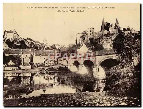 VINTAGE POSTCARD Large size Angles On Anglin View the Castle and the bridge on Anglin 28 * 23 cm