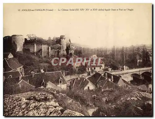 Cartes postales Grand Format Angles Sur L&#39Anglin Vue Generale Le Chateau facade Ouest et pont sur l&#39Anglin