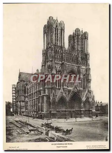 Cartes postales Grand Format La Cathedrale De Reims Avant l&#39incendie 23.5 * 29.5 cm