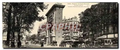 Cartes postales Grand Format Paris Perspective des Grands Boulevards La porte St Denis 28.5 * 11 cm