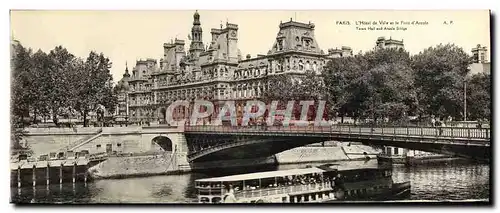 Cartes postales Grand Format Paris L&#39Hotel de Ville et le Pont d&#39Arcole Bateau Peniche 28.5 * 11 cm