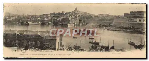 Cartes postales Grand Format Marseille Panorama du Vieux port Vue prise de a Tourette Bateaux 28 * 11 cm