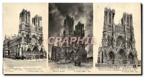 Ansichtskarte AK Grand Format Reims La Grande Guerre La cathedrale Militaria 27 * 14 cm