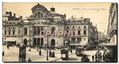 Cartes postales Grand Format Angers Place du Ralliement Le Theatre Tramways 27.5 * 14 cm