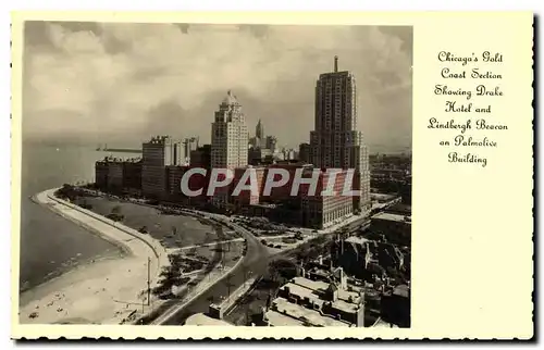 Cartes postales Chicago&#39s Gold Coast Section Showing Drake Hotel And Lindbergh Beacon on Palmolive Building