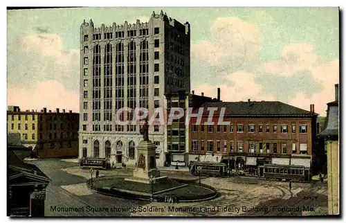 Cartes postales Monument Square Showing Soldier&#39s Monument And Fidelity Building Portland Me