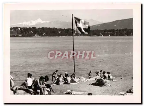 Moderne Karte Geneve La Plage et le Mont Blanc