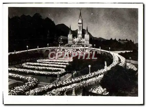 Cartes postales moderne Lourdes La Basilique Illuminee Et La Procession Aux Flambeaux