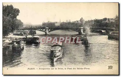 Cartes postales Paris Perspective Sur La Seine Le Pont Des Saints Peres Bateaux Peniches