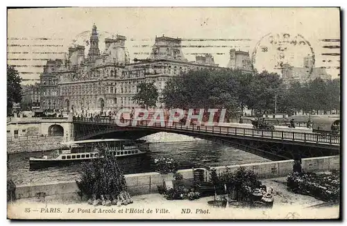 Ansichtskarte AK Paris Le Pont d&#39Arcole Et l&#39Hotel De Ville Bateau Peniche Marche aux fleurs