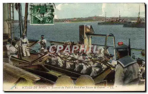 Cartes postales Scenes De Bord Exercice Du Fusil A Bord D&#39Un Navire De Guerre