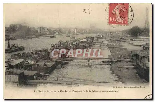 Cartes postales La Seine a travers Paris Perspective de la Seine en amont d&#39Auteuil Bateaux